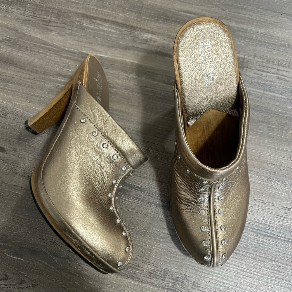 Michael Kors Gold Leather Studded Mules​​​​